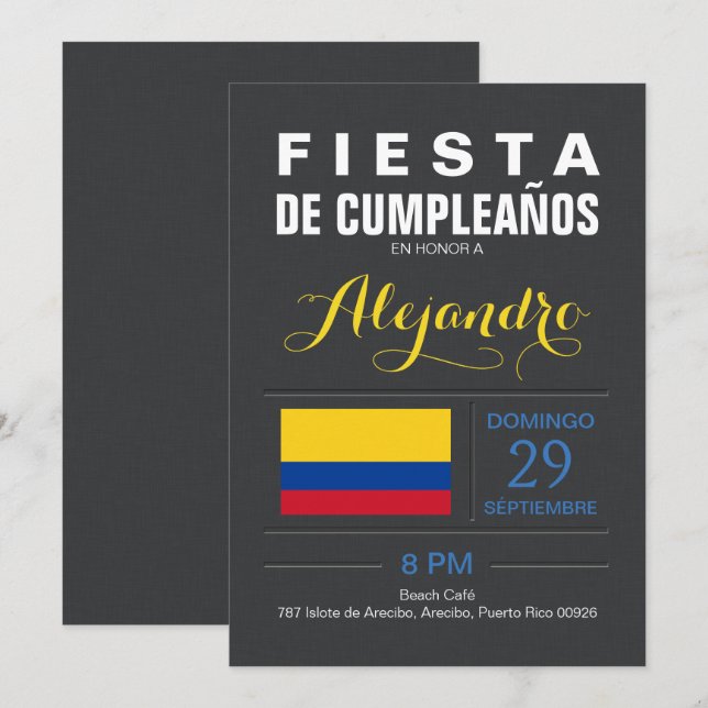 Convites Moderno: Festa Colômbia (Frente/Verso)