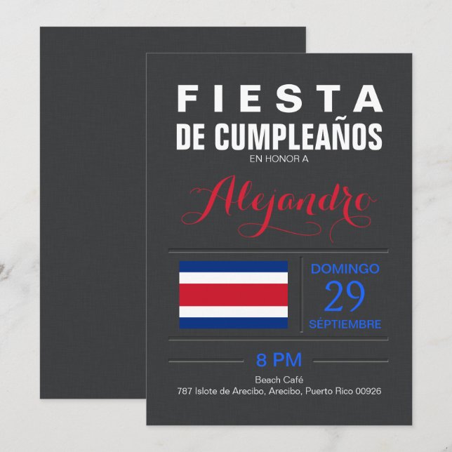 Convites Moderno: Festa Costa Rica (Frente/Verso)