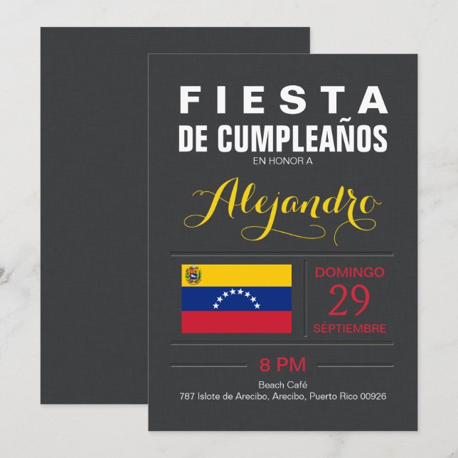 Convites Moderno: Festa da Venezuela (Frente/Verso)