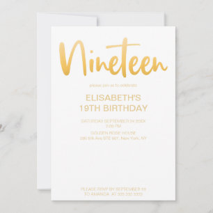 Convites Moderno Festa de Aniversário de 19 Anos Simples e 