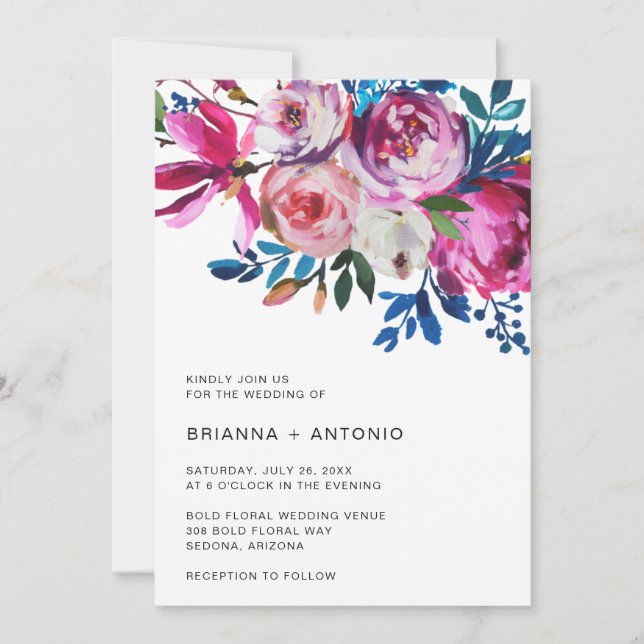 Convites Moderno Floral Brilhante, Tudo Em Um Casamento (Frente)