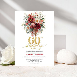 Convites Moderno Floral de Outono Dourado Marrom 60º Aniver