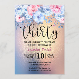 Convites Moderno Floral Dourado aniversário de 30 anos
