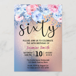 Convites Moderno Floral Dourado Glitter 60º Aniversário