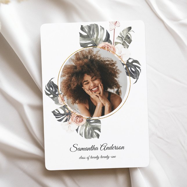 Convites Moderno Floral Khaki Folhas Tropicais e Orquídea (Criador carregado)