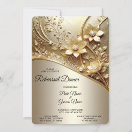 Convites Moderno Floral Ornamentado Dourado com Pérolas Ens