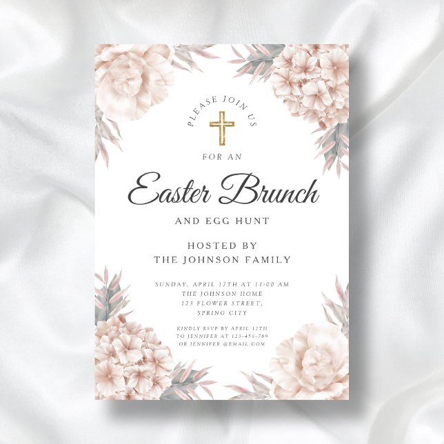Convites Moderno Floral Páscoa Religiosa Brunch (Modern Floral Peonies Religious Easter Brunch Invitation)