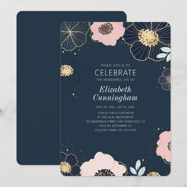 Convites Moderno grave a celebração floral da flor da vida (Frente/Verso)