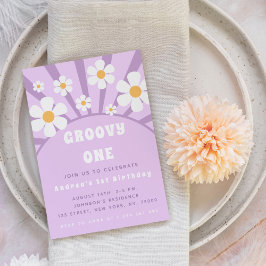 Convites Moderno Groovy One Retro Sunshine Primeiro Anivers