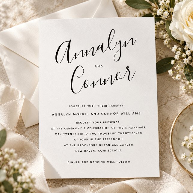 Convites Moderno Luxo Script | Casamento Minimalista Elegan (Criador carregado)