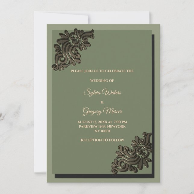 Convites Moderno Luxo Terra Sage Verde e Clássico Dourado (Frente)