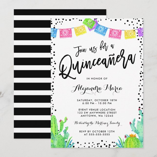 Convites Moderno Mexicano Fiesta Quinceanera (Frente/Verso)