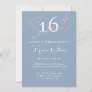 Convites Moderno Minimalista Doce 16 Anos Rosa Azul Anivers