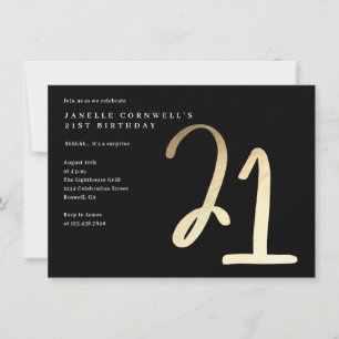 Convites Moderno Minimalista Dourado Tipo Aniversário de 21