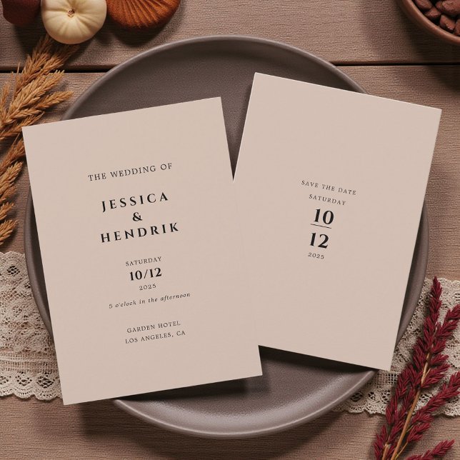 Convites Moderno Minimalista Elegante Casamento Bisque (Criador carregado)