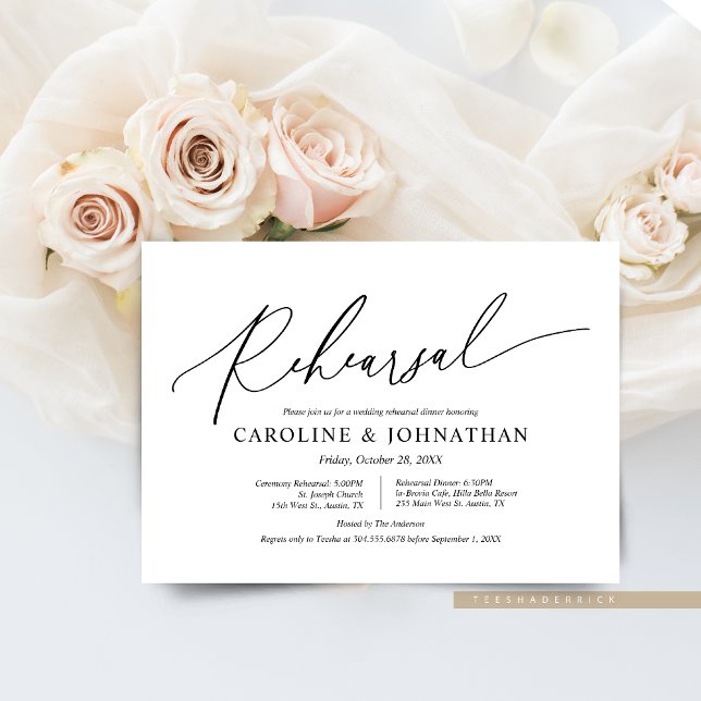 Convites Moderno minimalista, ensaio de casamentos e Janto (Wedding Ceremony Rehearsal and Dinner Party Invitation, in Modern Romantic themed.)