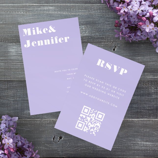 Convites Moderno Minimalista Lilás Lavanda Código Qr RSVP (Criador carregado)