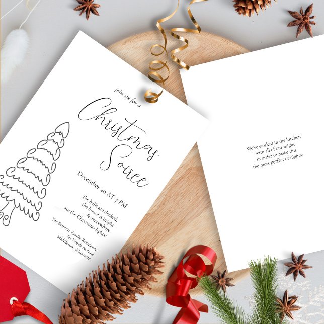 Convites Moderno Minimalista Natal Branco Preto Elegante (Criador carregado)