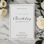 Convites Moderno Minimalista Qualquer Marco Adulto<br><div class="desc">Um belo convite de aniversário simplista em prata clássica. Personalizável para qualquer marco de aniversário</div>