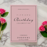 Convites Moderno Minimalista Qualquer Marco Adulto<br><div class="desc">Um belo convite de aniversário simplista em cor-de-rosa rosa empoeirado. Personalizável para qualquer marco de aniversário</div>