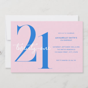 Convites Moderno Minimalista Rosa Azul Aniversário de 21 an