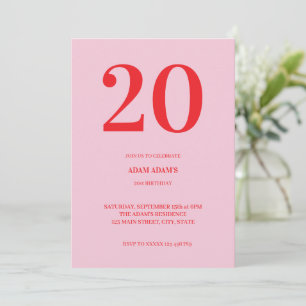 Convites Moderno Minimalista Rosa Vermelho 20º Aniversário