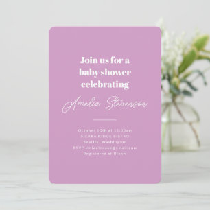 Convites Moderno Minimalista Simples Chuveiro de Bebê Roxo