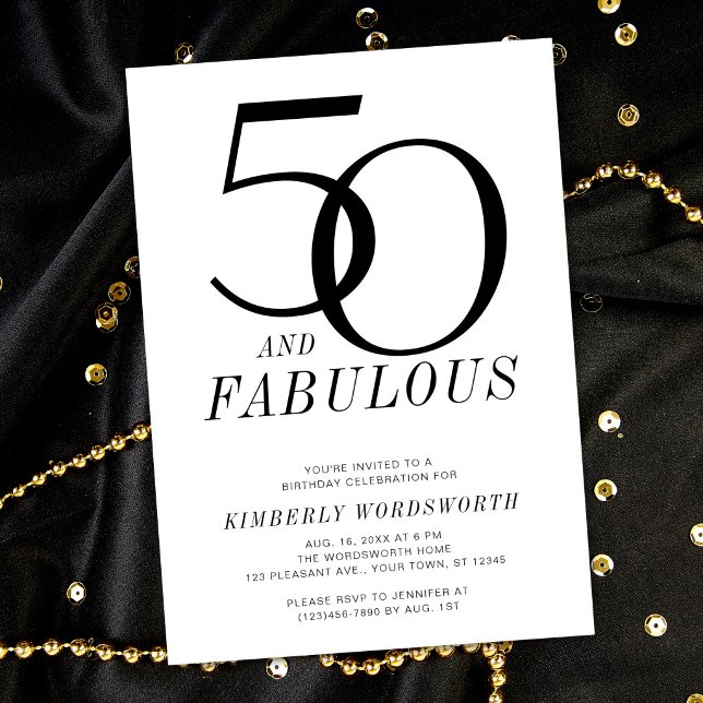 Convites Moderno Mínimo 50 e Fabuloso Aniversário de Cinque (Criador carregado)