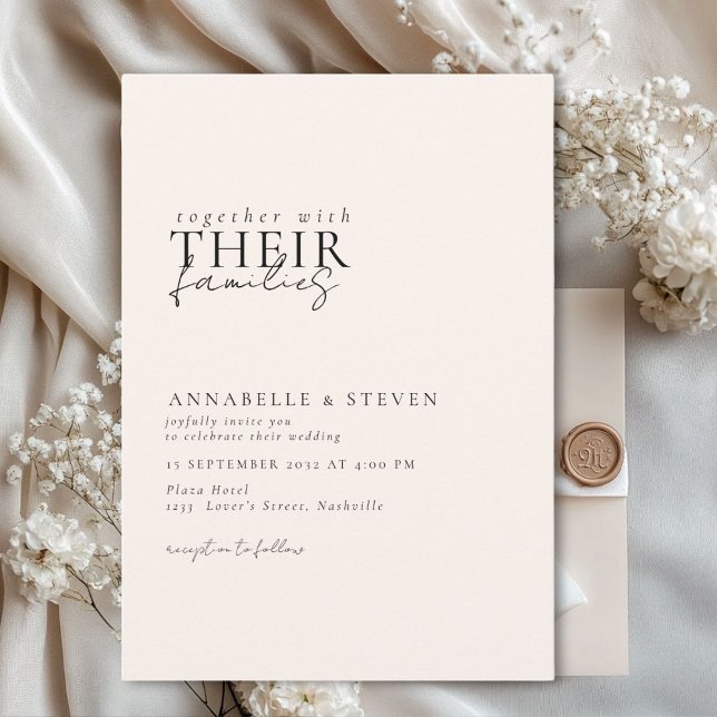 Convites Moderno, mínimo, bege, casamento (Modern, minimal, elegant, handwriting font, beige Wedding Invitation.)