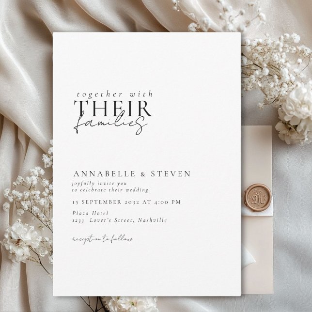 Convites Moderno, Mínimo, Branco, Casamento (Modern, minimal, elegant, handwriting font, white Wedding Invitation.)