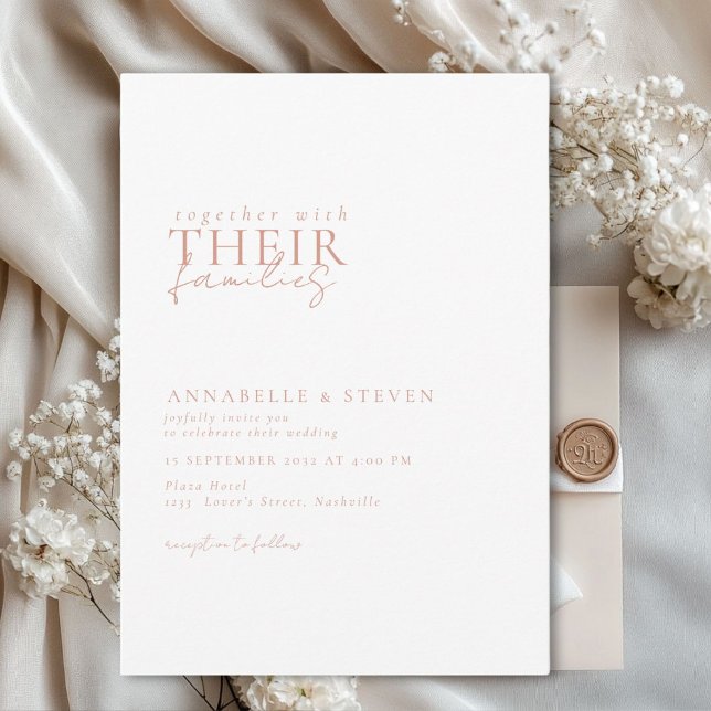 Convites Moderno, Mínimo, Branco, Casamento (Modern, minimal, elegant, handwriting font, white + copper Wedding Invitation.)