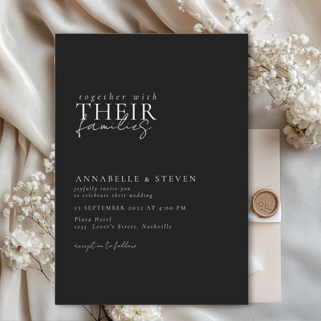 Convites Moderno, Mínimo, Preto e Branco, Casamento (Modern, minimal, elegant, handwriting font, black & white Wedding Invitation.)
