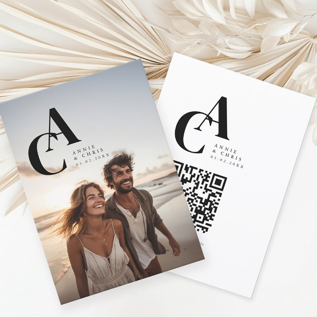 Convites Moderno, Monograma, Foto, Código QR (Modern, Bold- Monogram, Photo, QR-Code Wedding Invitation.)