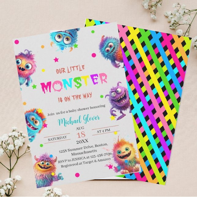 Convites Moderno Monstros chá de fraldas De Aquarela Invi (Criador carregado)
