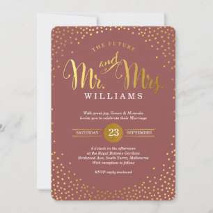 Convites MODERNO NA MODA WEDDING mini-gold confetti marsala