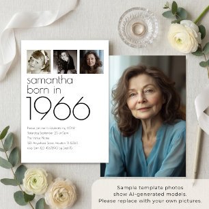 Convites Moderno Nascido em 1966 4 Fotos Festa de 60 Anos