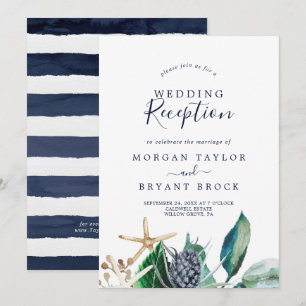 Convites Moderno Náutico   Recepção de Casamento com Folhag