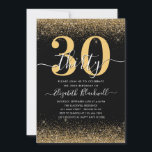 Convites Moderno negro Dourado brilha qualquer dia de anive<br><div class="desc">Caligrafia Elegante de Script Elegante Dourado Glitter Preto Moderno Glam Negro Qualquer Convite De Aniversário De Idade</div>