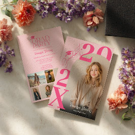 Convites Moderno Ousado Retro Rosa Tendência 6 fotos gradua