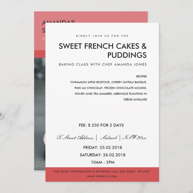 CONVITES MODERNO PINK RED PHOTO WORKSHOP INVITE MODELO (Frente/Verso)