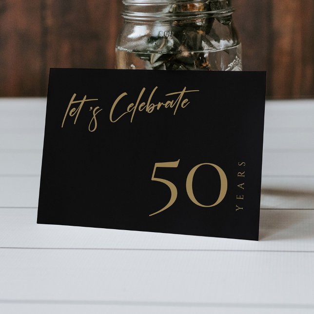 Convites Moderno Preto e Dourado: Aniversário de 50 anos Pe (Modern Black & Gold: Personalized 50th Anniversary Invitation)