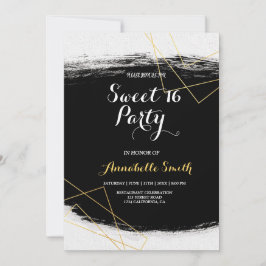 Convites Moderno Preto e Dourado Aquarela Geométrica 16