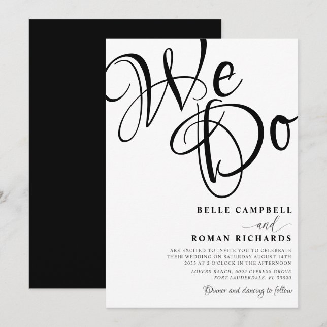 Convites Moderno Realizamos Casamento Preto e Branco (Frente/Verso)