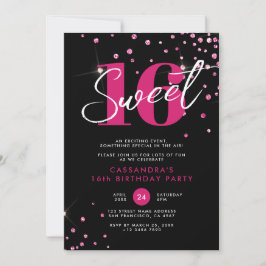 Convites Moderno Rosa Dourado e Negro Doce Dezesseis Aniver