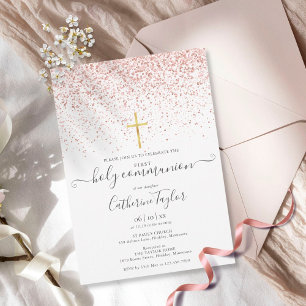 Convites Moderno Rosa Dourado Literatura Primeira Santa Com