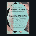 Convites Moderno Rosa Dourado Teal Negro Geométrico Doce 16<br><div class="desc">Este convite de aniversário moderno, luxo e elegante e doce dezesseis é perfeito para a jovem adolescente da moda e na moda. Ele retrata uma folha de rosa dourada falsa impressa metálica, preta, cinza de carvão, e design de pintura e geometria verde. É contemporâneo, chique e único! ***NOTA DE DESIGN...</div>