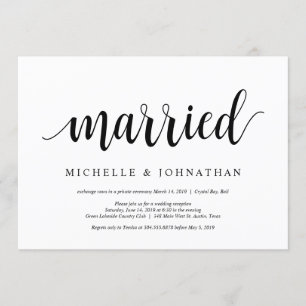 Convites Moderno Rústico, Letra preta, Casamento Intimo