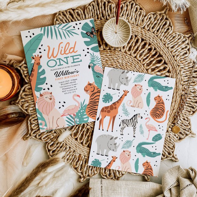 Convites Moderno Safari Animais Selvagens Um primeiro anive (Criador carregado)