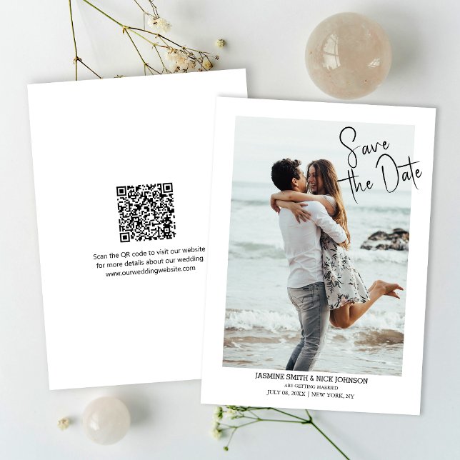 Convites Moderno Salvar Data QR Código Foto Casamento (Simplify your RSVP with our QR code save-the-date, adding an unforgettable touch to your special day)