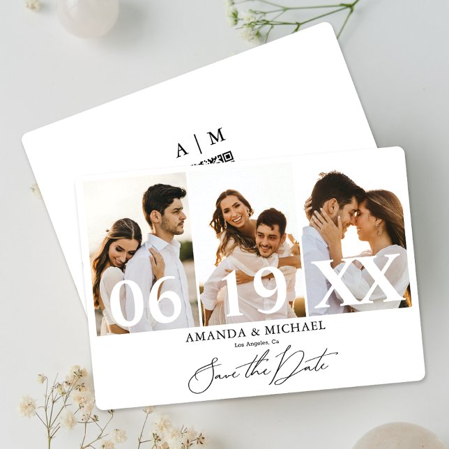 Convites Moderno Salve a Data Foto Código QR Casamento (Save time and reduce wedding planning stress with this QR code Save the Date card.)